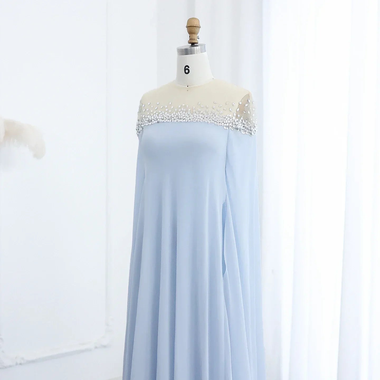 Crystal Baby Blue Evening Dress with Cape Kaftan Gowns Customized