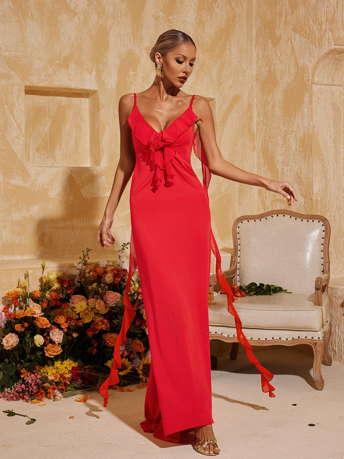 Spaghetti Flower Maxi Dress