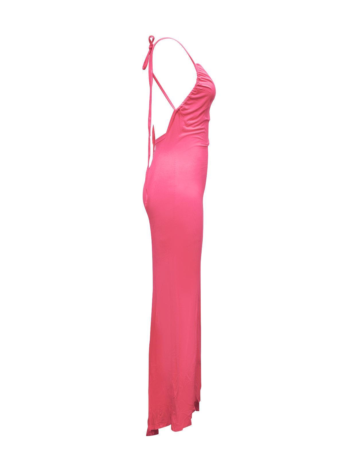 Tie Strap Backless Ruched Bodycon Maxi Dress