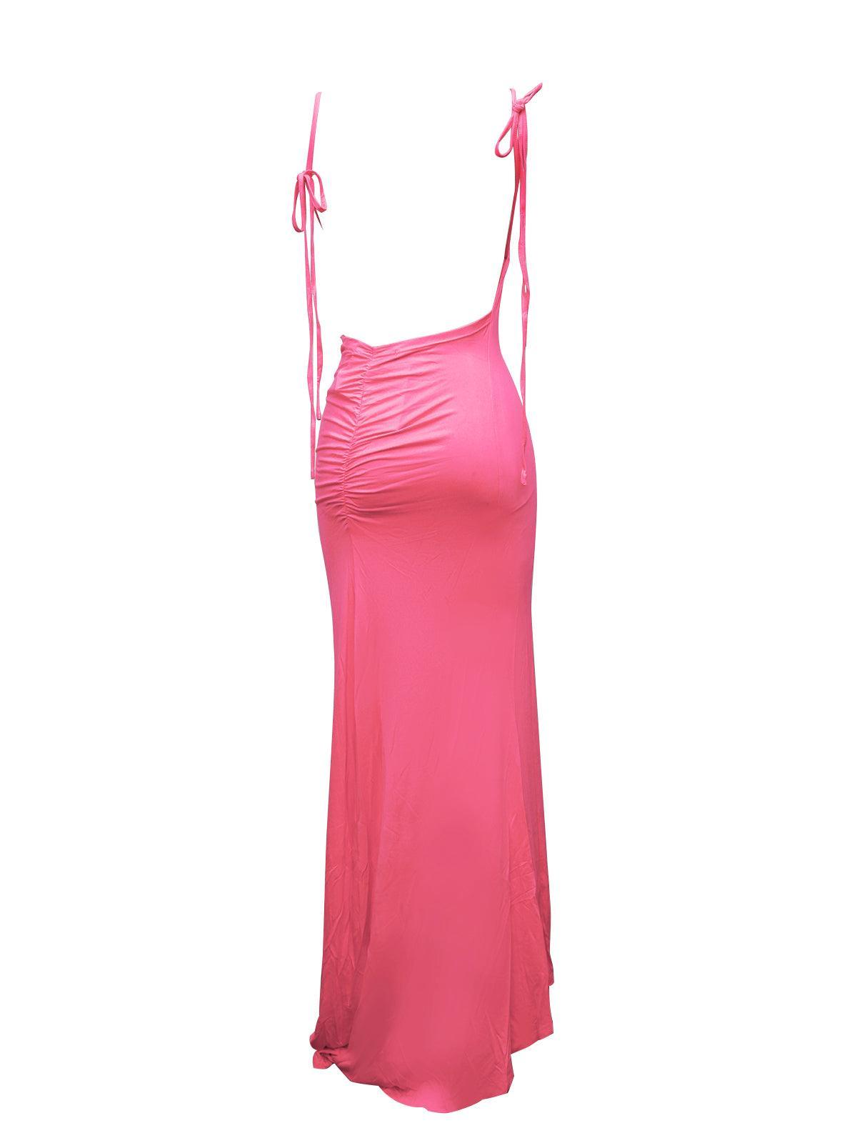 Tie Strap Backless Ruched Bodycon Maxi Dress