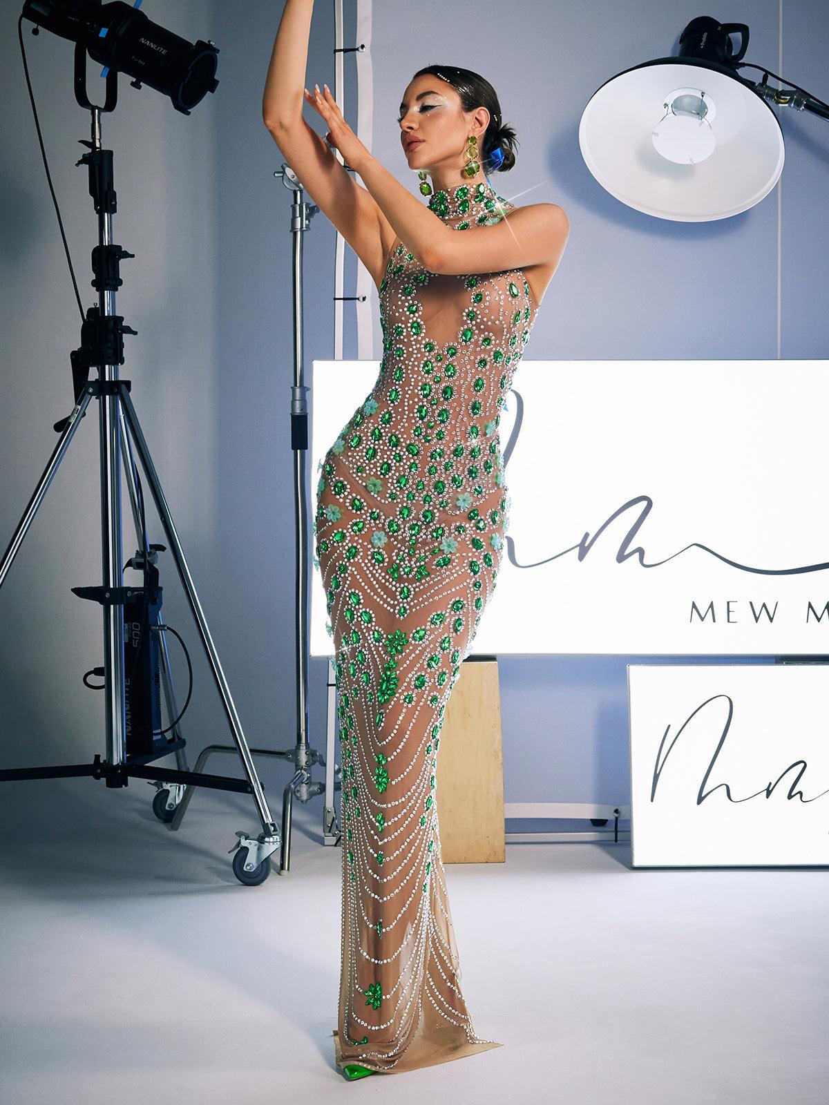 Rhinestone Embellished Maxi Dress