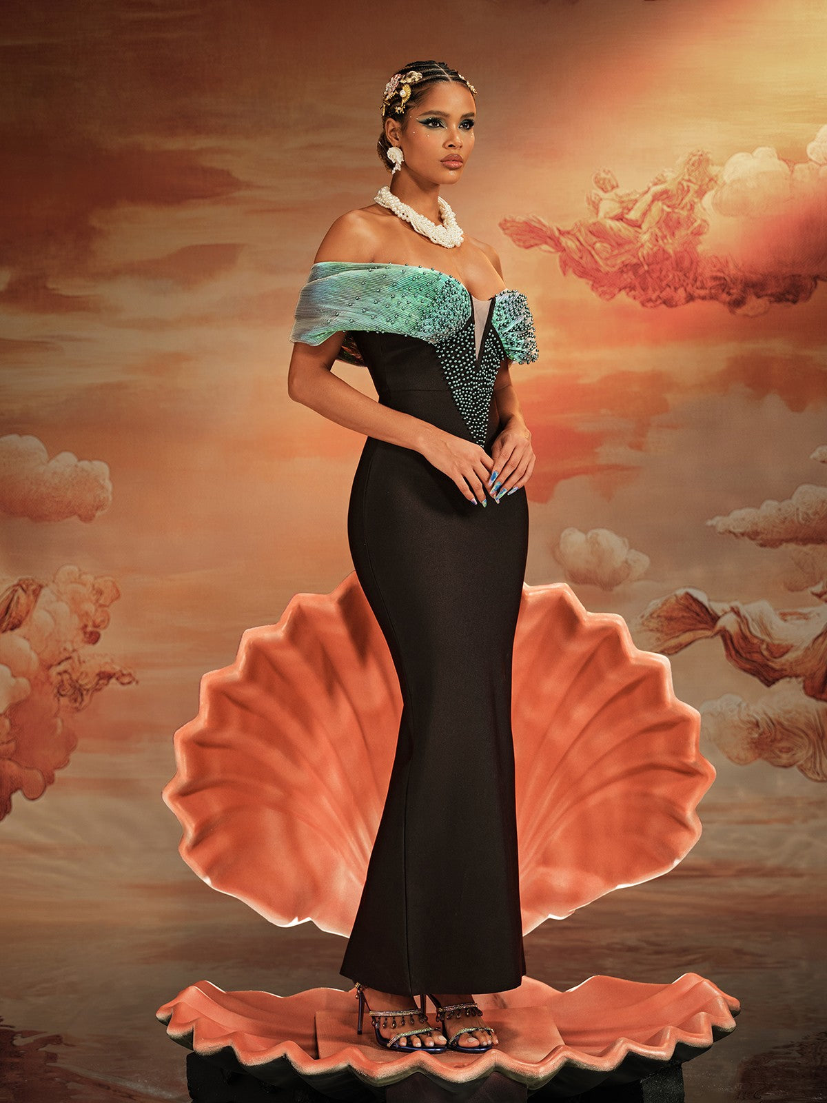 Off Shoulder Bead Bandage Maxi Dress