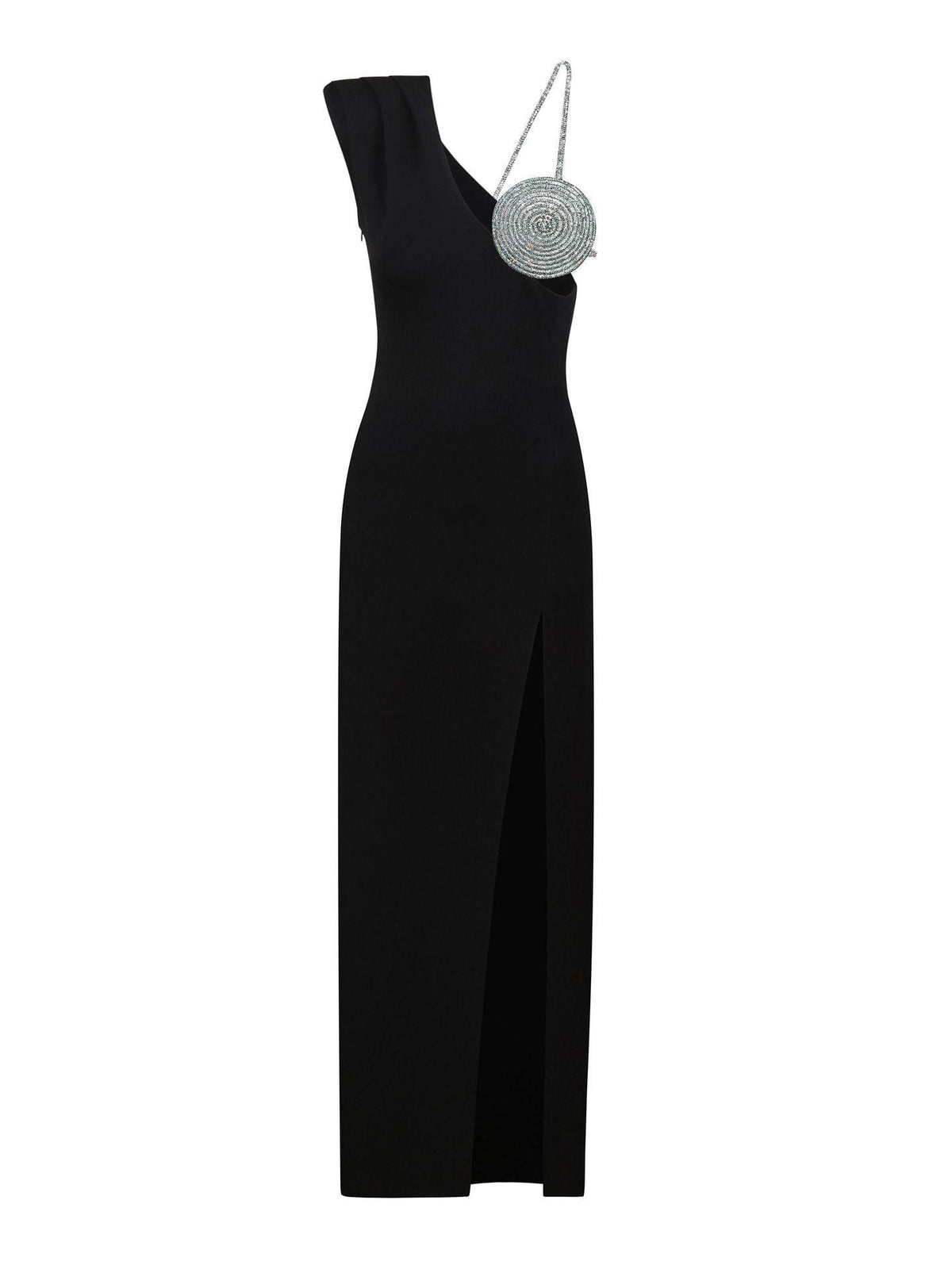 One Shoulder Rhinestone Embellished High Slit Column Maxi Gown