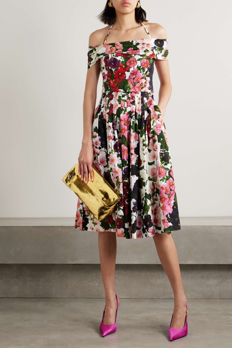 Rosa Timeless Off the Shoulder Floral Midi Dress Boutique Collection