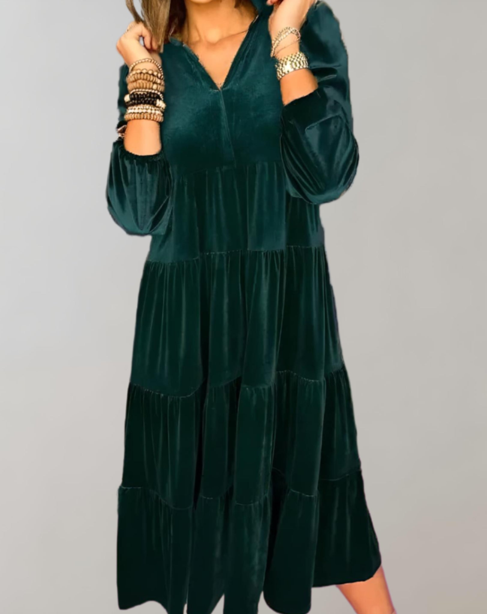 Ursula Exclusive Loose Velvet Dress with a V Neck Designer Edit