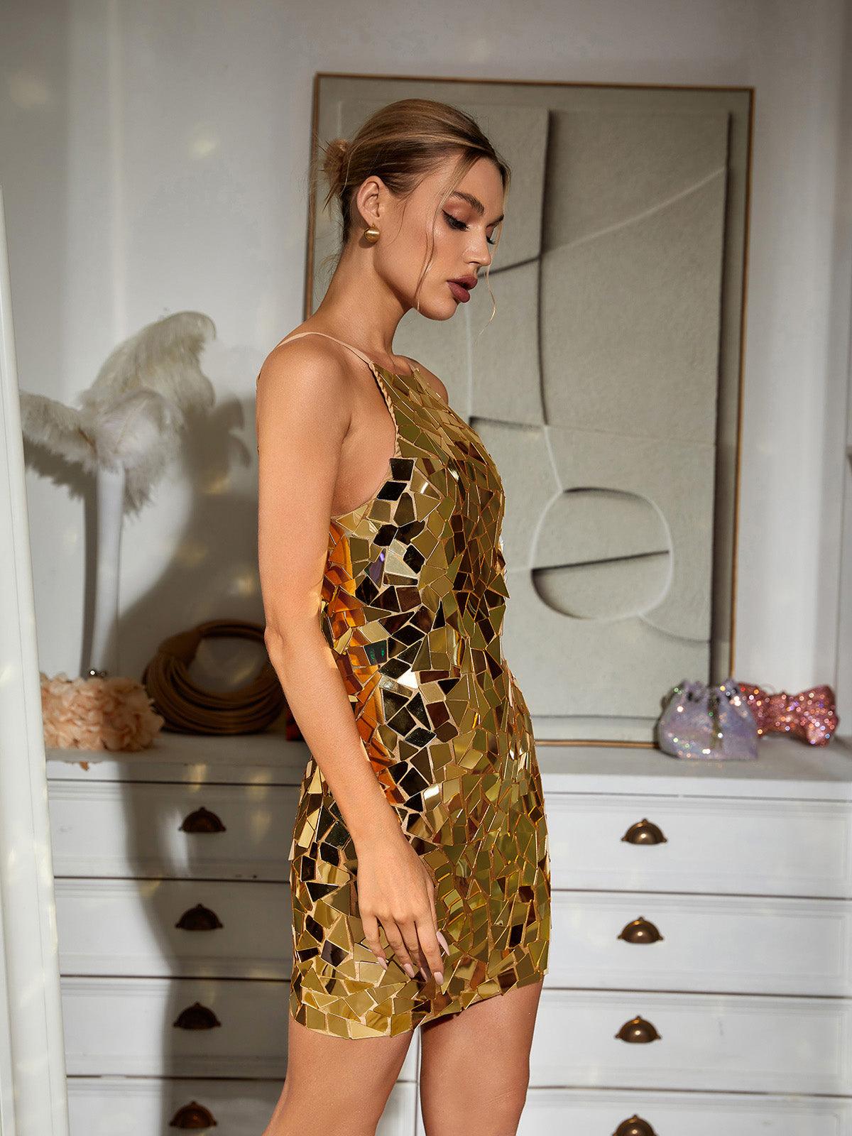 Embellished Mini Dress In Gold