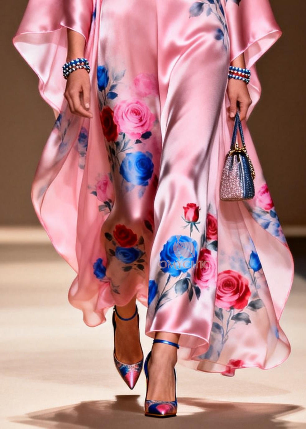 Art Pink Oversized Print Silk Party Dress Summer
