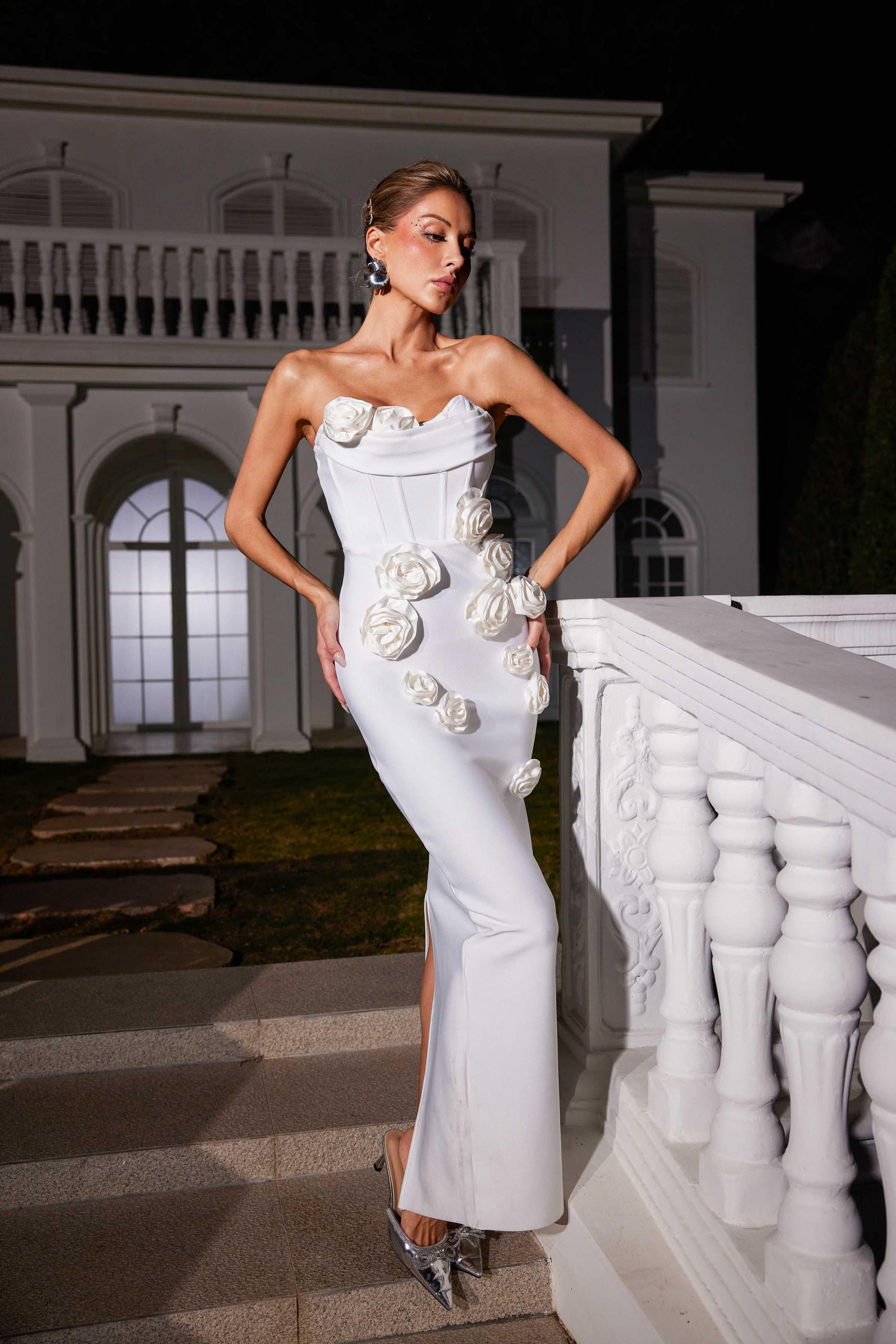 Strapless Flower Bandage Dress