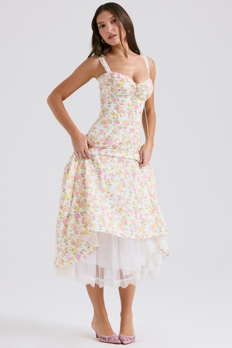 Xandra Boutique Ruched Floral Maxi Dress Premium Wardrobe Essential
