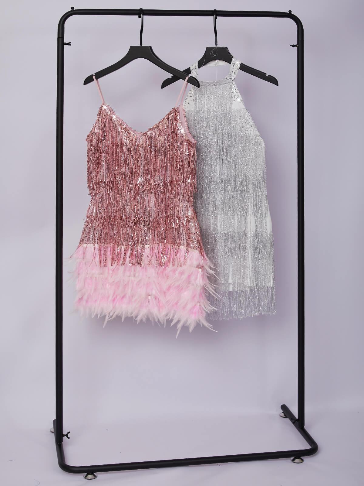 Tassel Feather Mini Dress In Pink