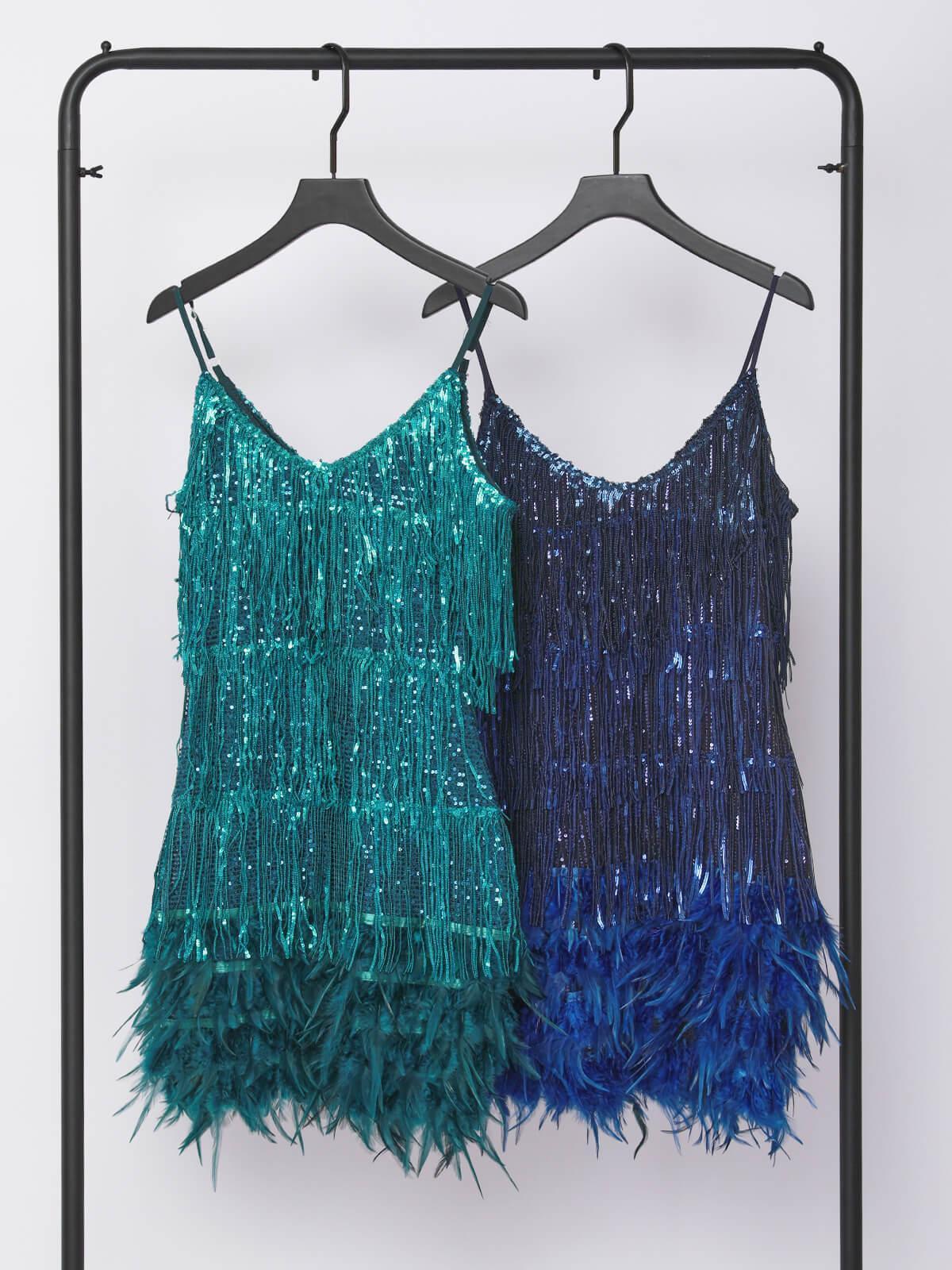Tassel Feather Mini Dress In Royal Blue