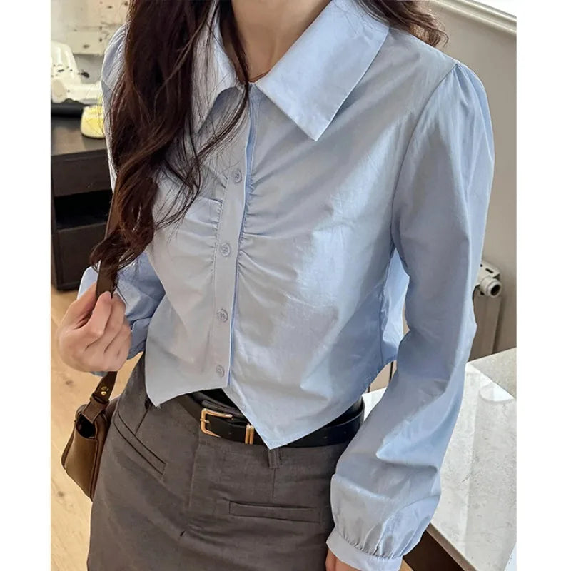 Sexy V-neck Short Sleeve French Style Blouse Blue / One Size blouse-250126