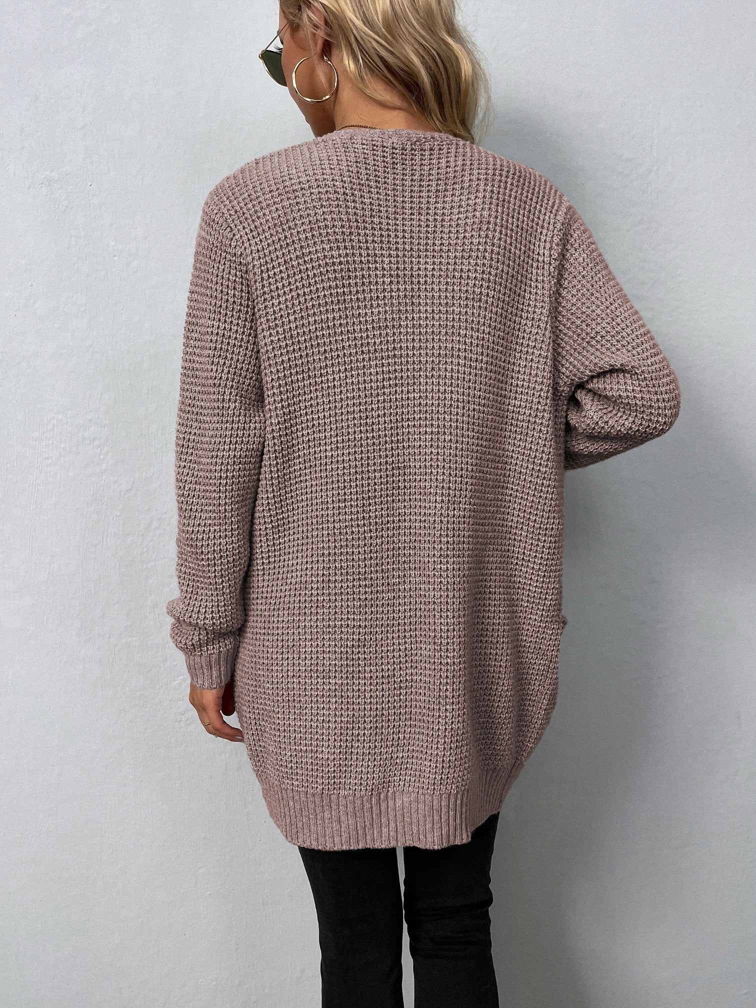 Women's Sweater New V-Neck Solid Color Loose Fit Pockets Long Cardigan
