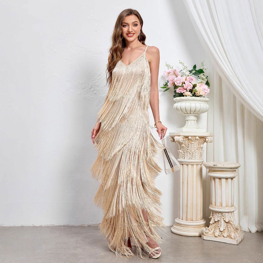 Slim Strap Dress Tassel Dress