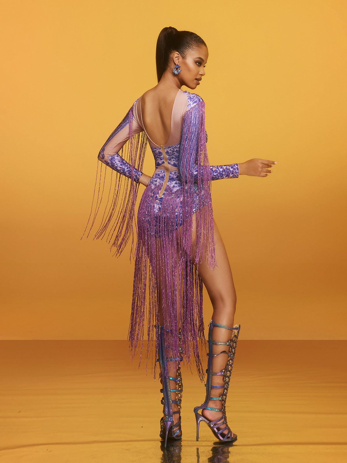 Rhinestone Glitter Fringe Bodysuit
