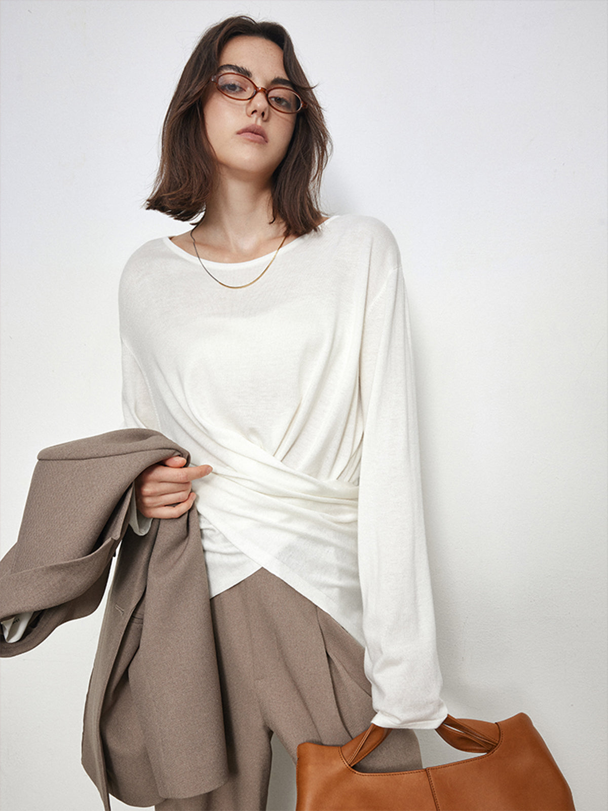 Criss Cross Back Trendy Buttoned Long Sleeve Shirt Off-White / Xs T-Shirts