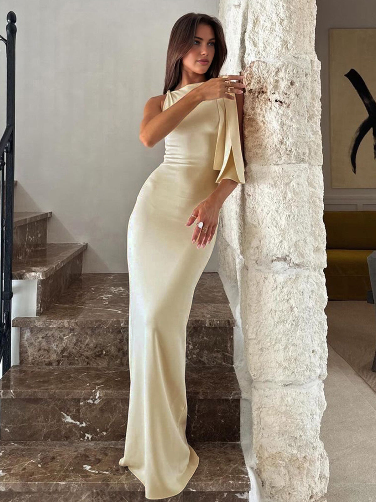 Yasmine| Off White Knotted Maxi Dress