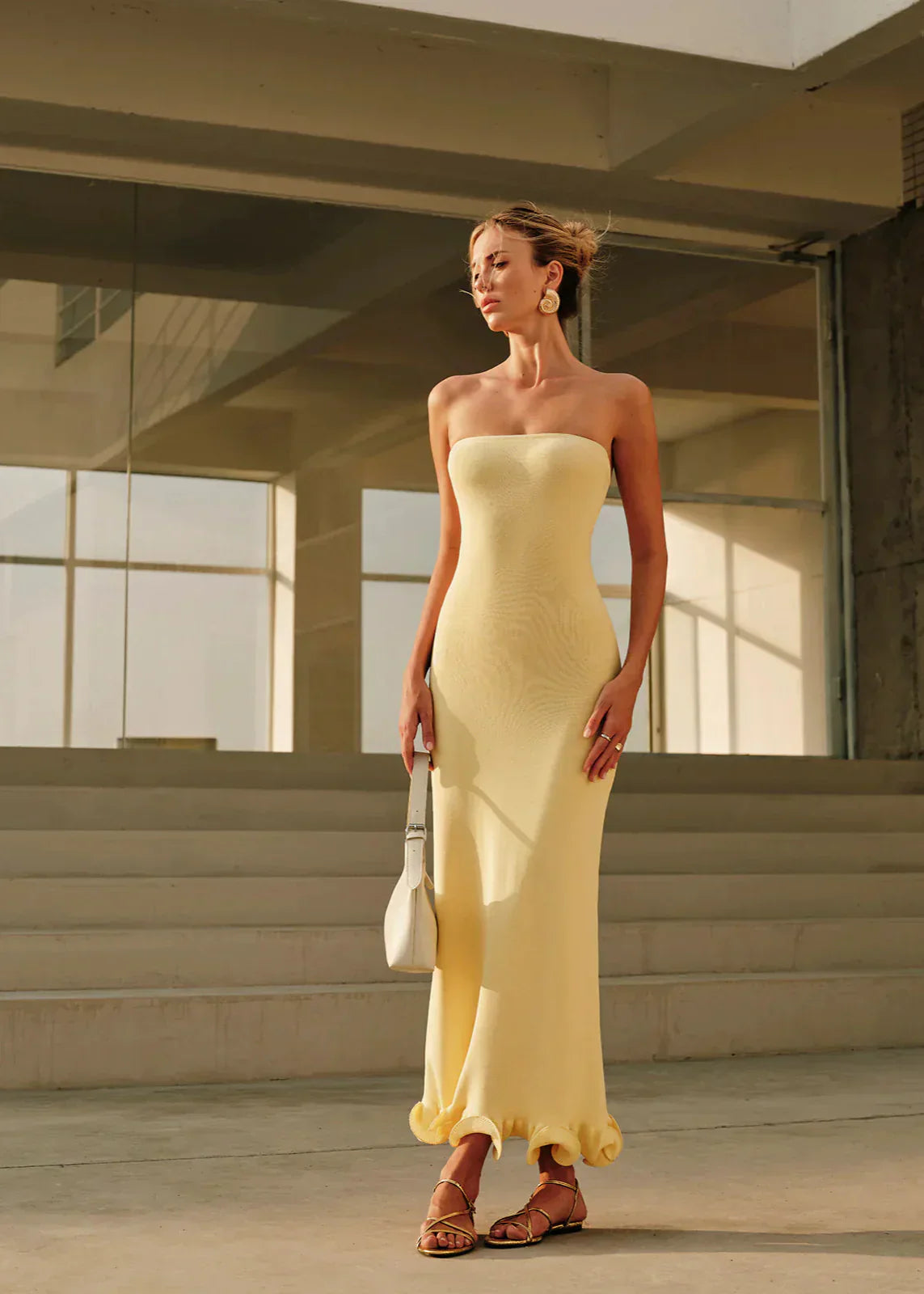 Maribel Strapless Knit Midi Dress with Sculpted Hem