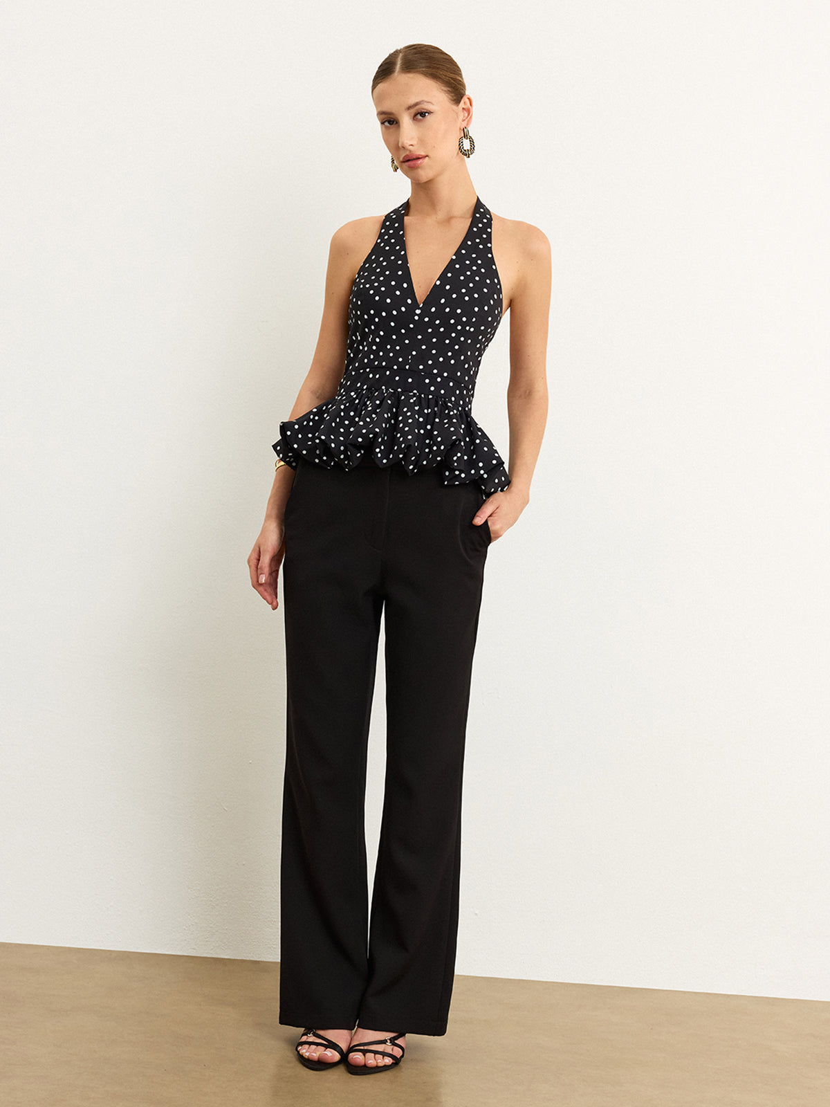 Polka Dot Halter Peplum Top