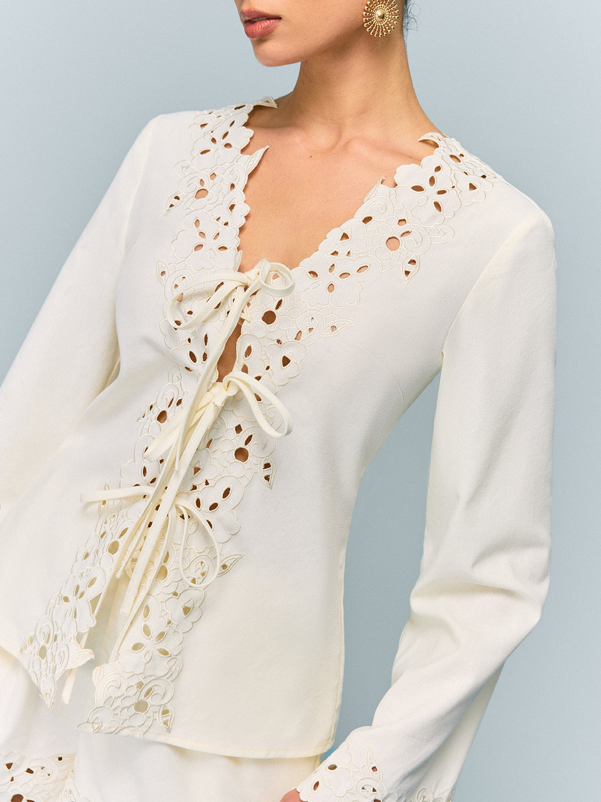 Semi-Sheer Reversible Embroidered-Lace Top And Shorts Set
