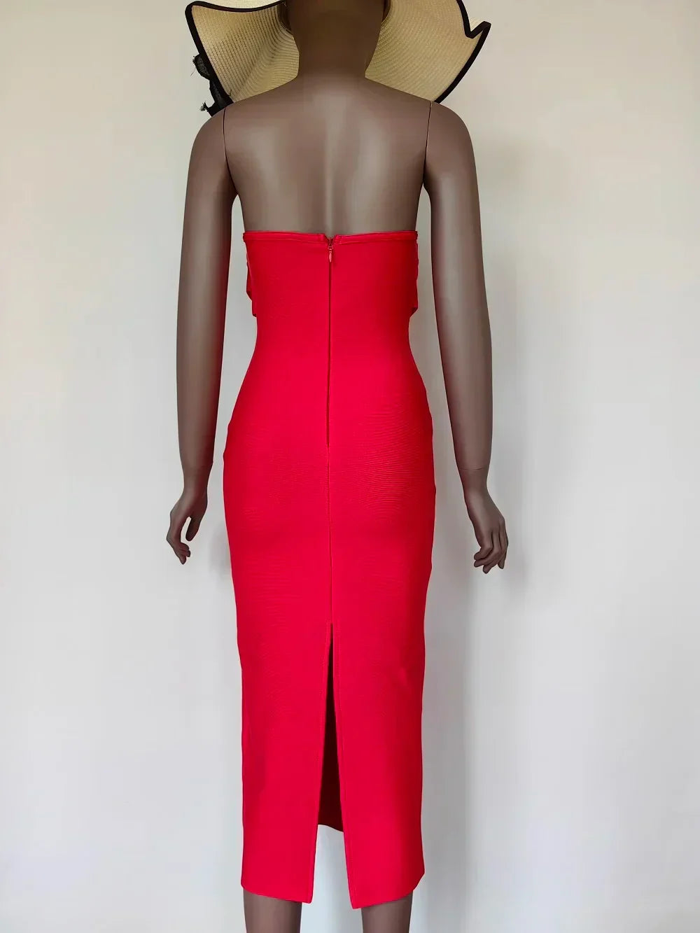Sexy Strapless Backless Split Bustier Red Party Dress