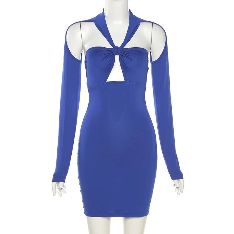 Summer Hollow Hip Skirt Solid Color Women's Long-sleeved Korean Elegant Sexy Cut Out Dress