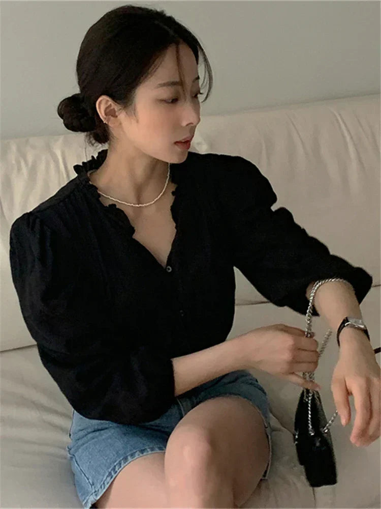 Sweet Puff Sleeve Oversized Vintage Blouse