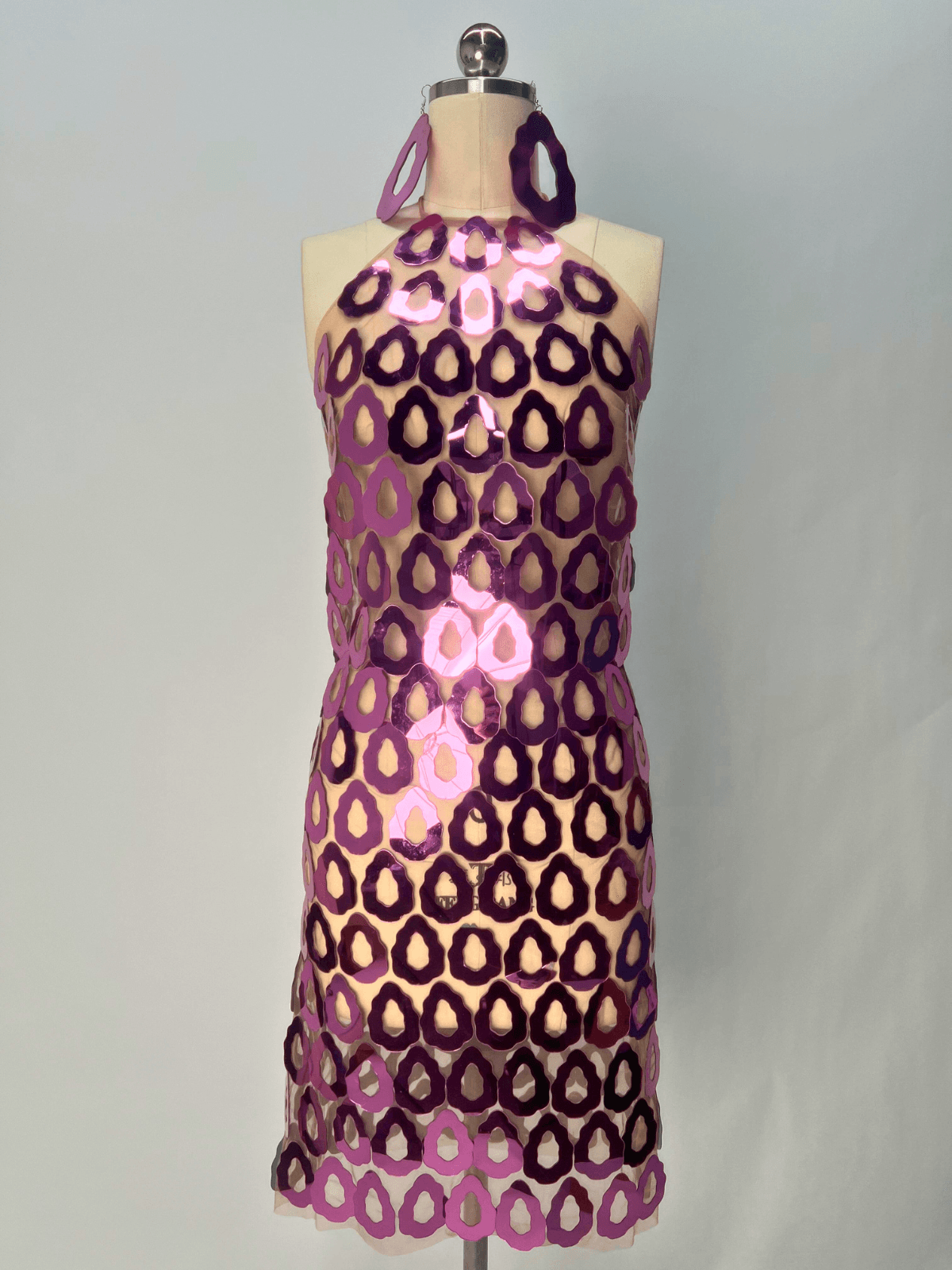 Halterneck Acrylic Mesh Mini Dress