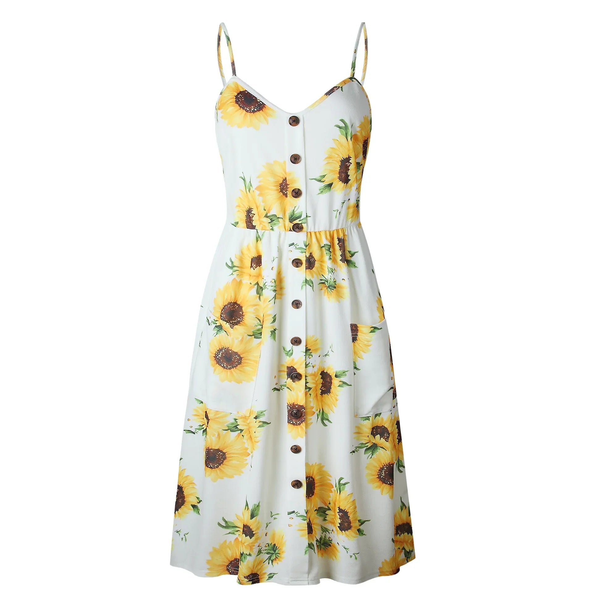 Beach Printing Suspenders Robe VNeck Seeveless Women's Vestiti Donna Midi Dresses