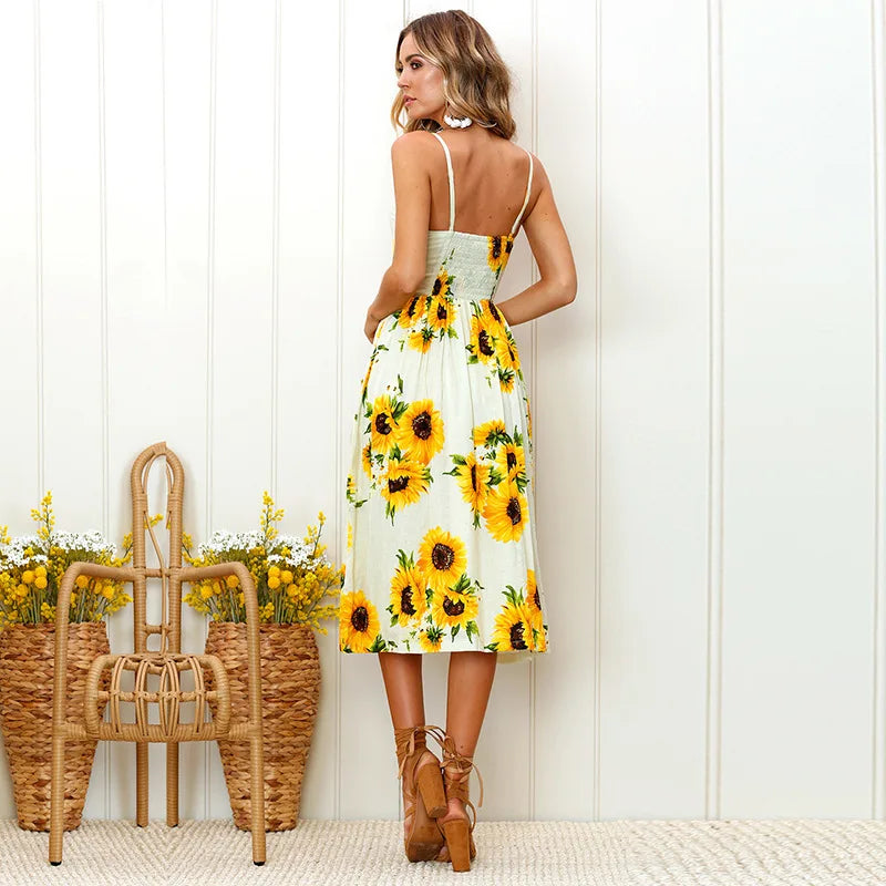 Printed Sling VNeck Summer Midi Dress