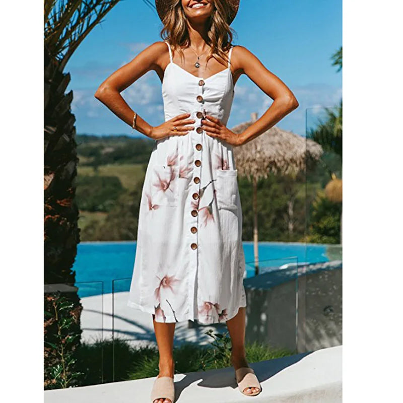 Beach Sling Seeveless Sexy Elegantes Vestiti Donna Midi Dresses