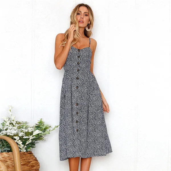 Printed Sling VNeck Summer Midi Dress