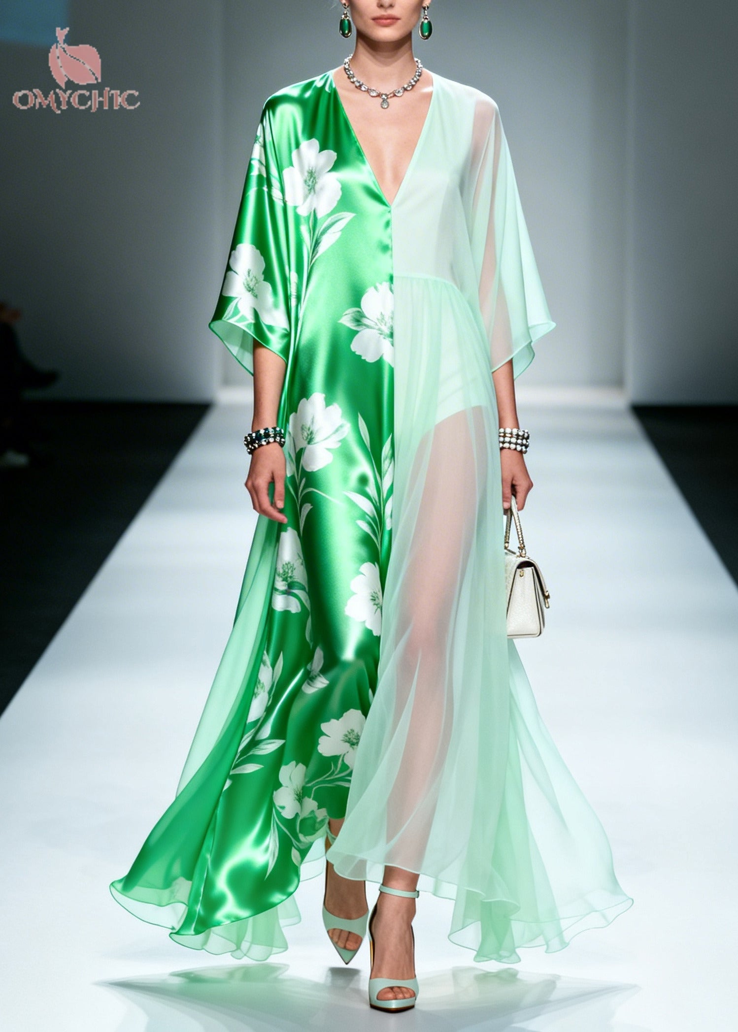 Beautiful Green Asymmetrical Patchwork Chiffon Maxi Dresses Summer