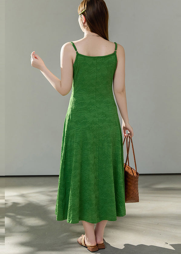 Beautiful Green Jacquard Exra Large Hem Cotton Cami Dresses Summer