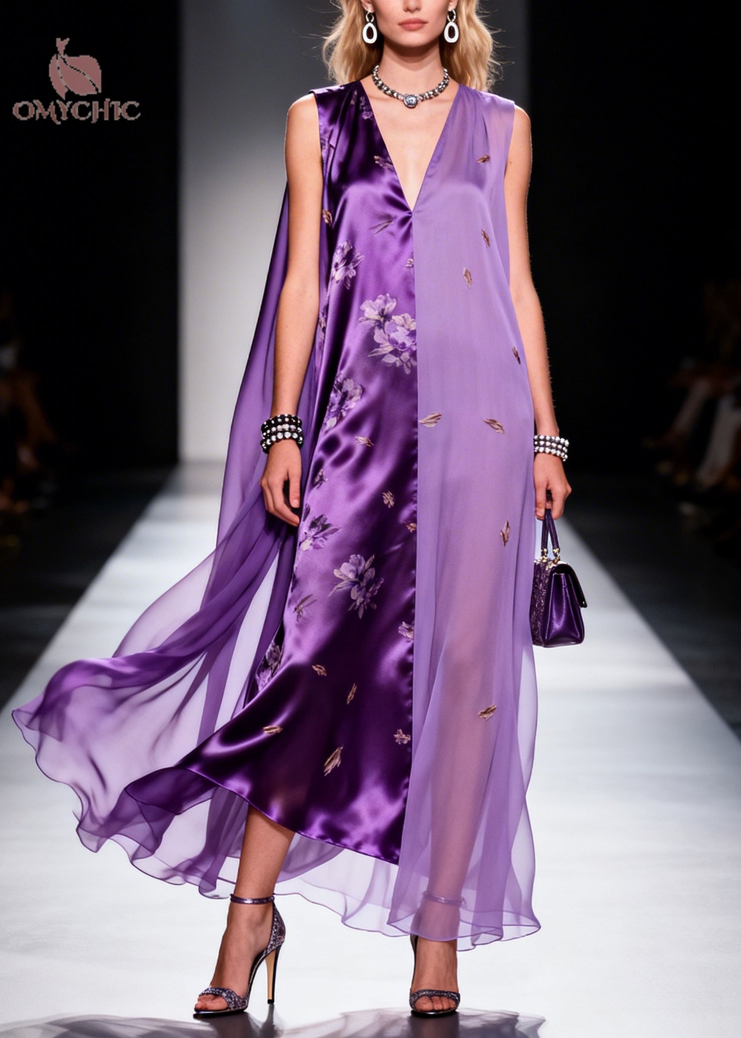 Beautiful Purple Asymmetrical Patchwork Chiffon Ankle Dress Sleeveless