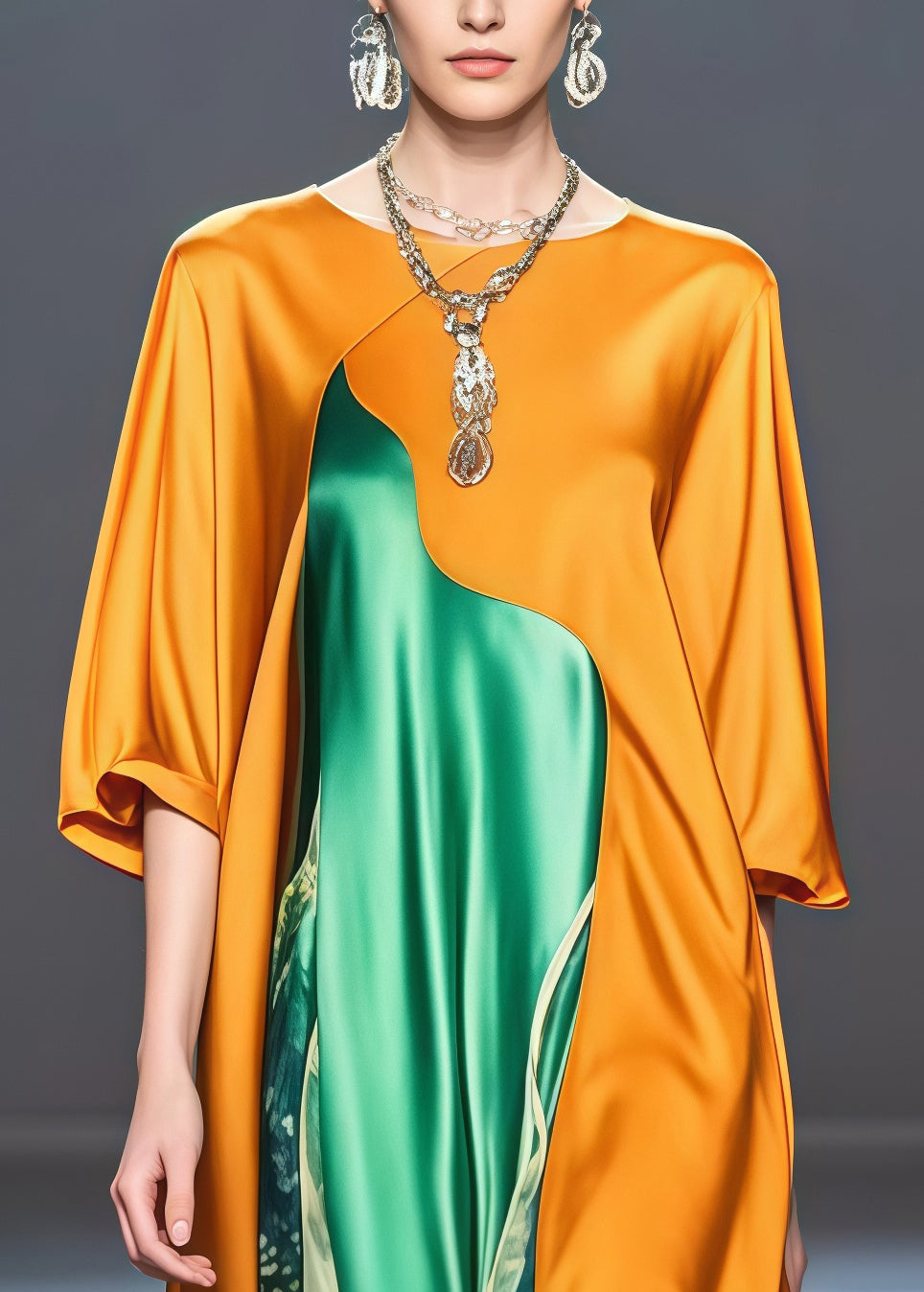 Beautiful Yellow Asymmetrical Patchwork Draping Silk Holiday Dress Spring