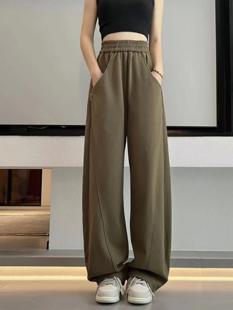 Korean Autumn Women's Fashion High Waist Wide Leg Sweatpants