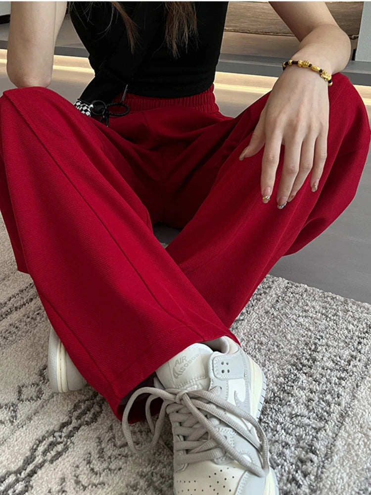 Korean Autumn Women's Fashion High Waist Wide Leg Sweatpants