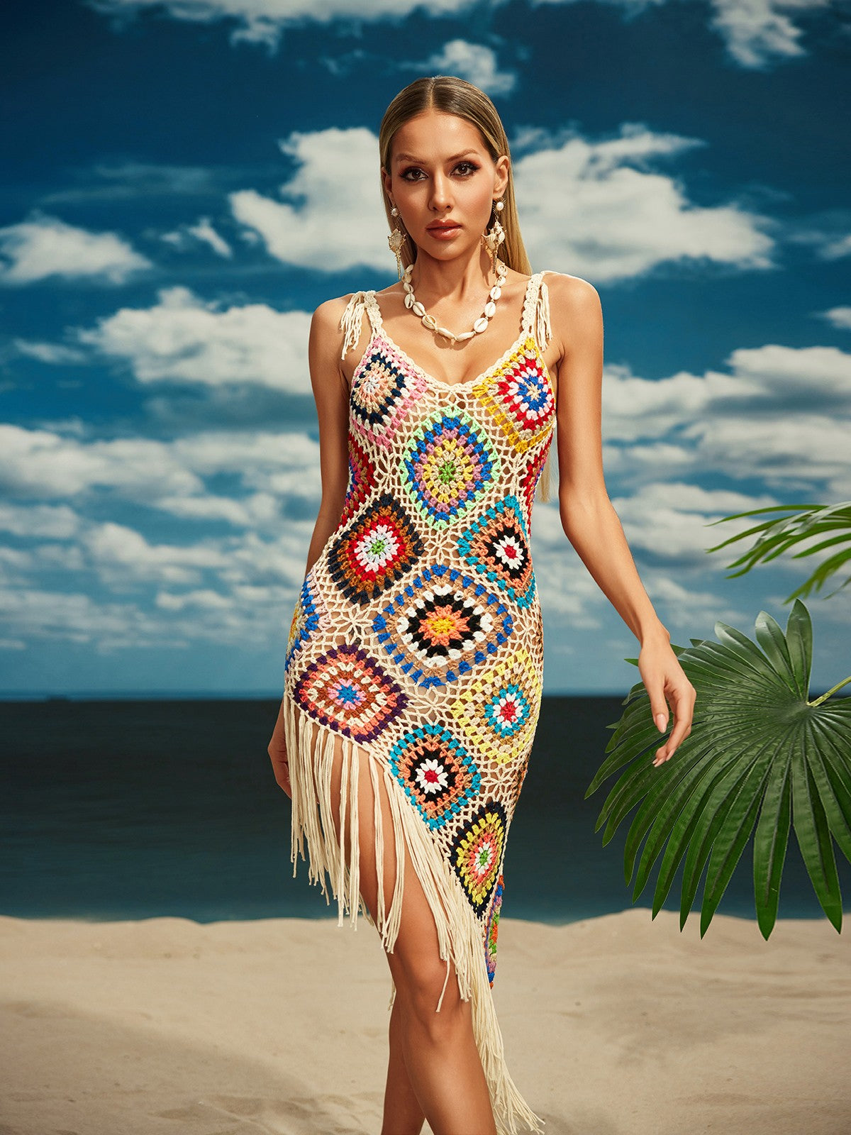 Spaghetti Knitted Fringe Midi Dress