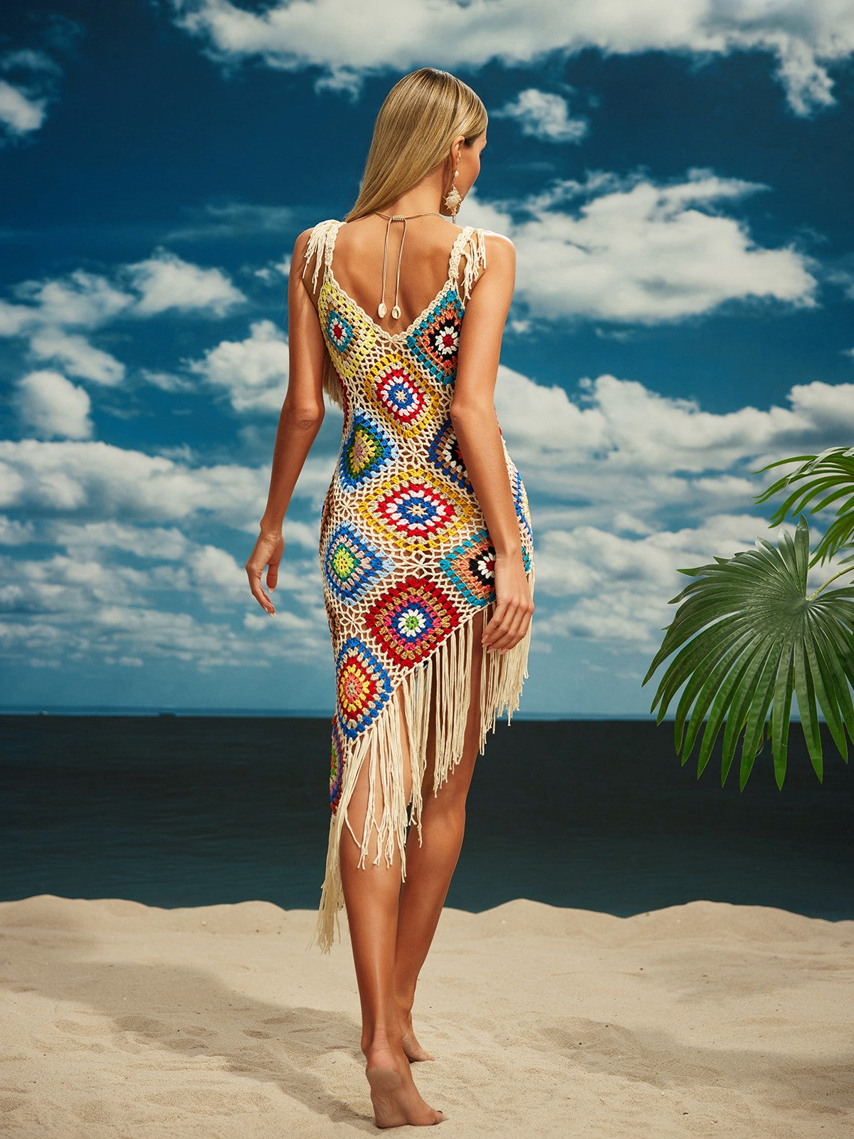 Spaghetti Knitted Fringe Midi Dress