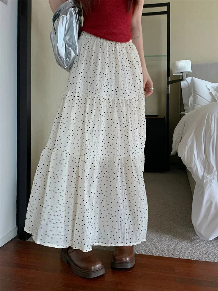 Vintage Polka Dot Sweet Girls Cake Aline Maxi Skirt