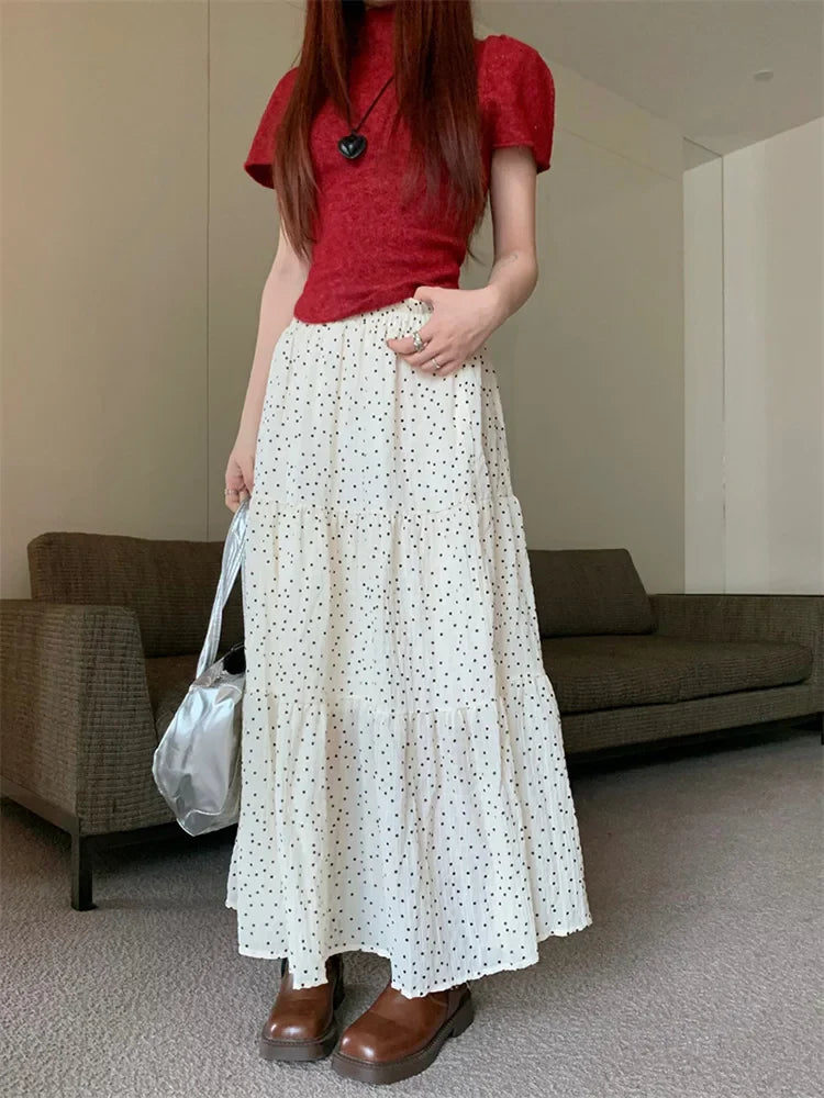 Vintage Polka Dot Sweet Girls Cake Aline Maxi Skirt