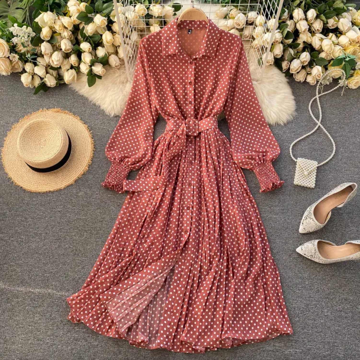 Miriam Aesthetic Dress with Polka Dots Elevated Occasion Wear
