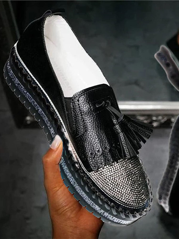 Rhinestones Tassel Slip On Loafers