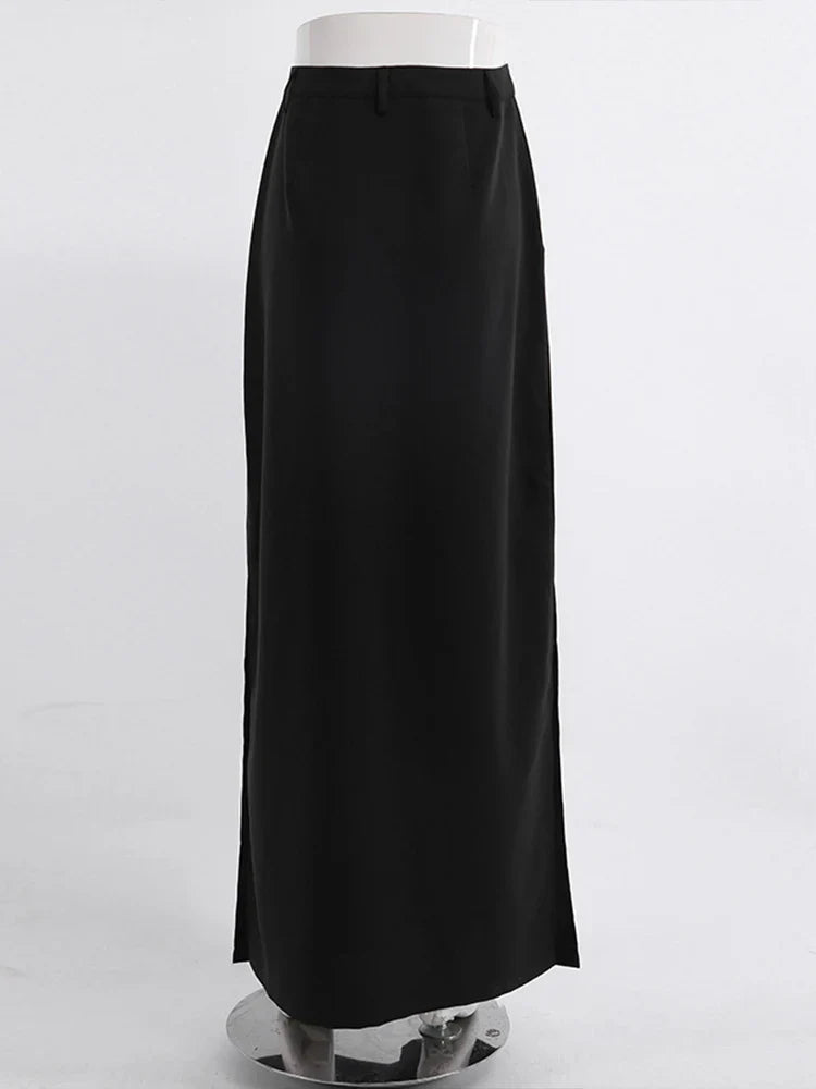Black Loose Elegant ALine Summer AnkleLength Pocket Skirt