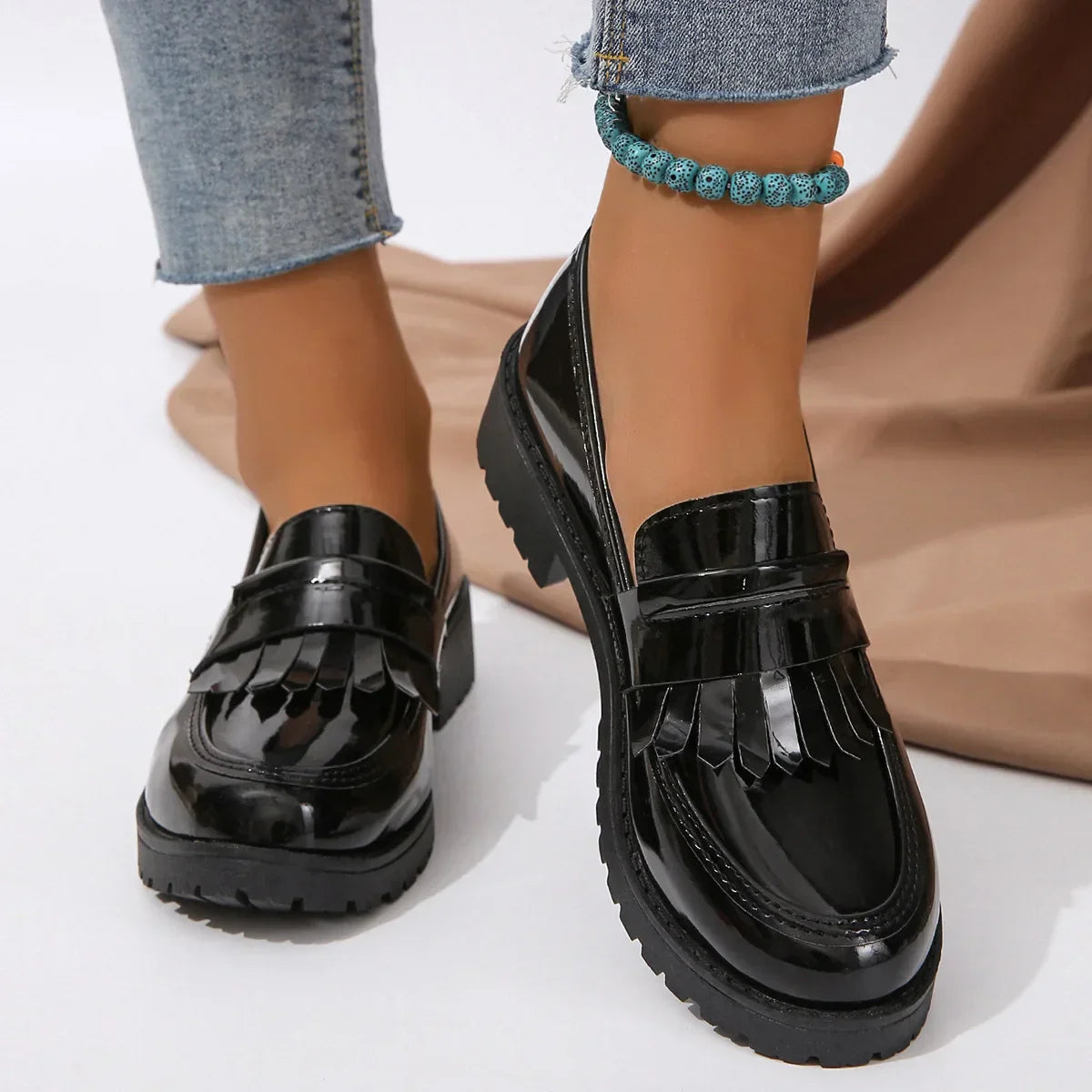 Fur Round Toe AllMatch Casual Cross Creepers Leather Derby Sneakers Loafers