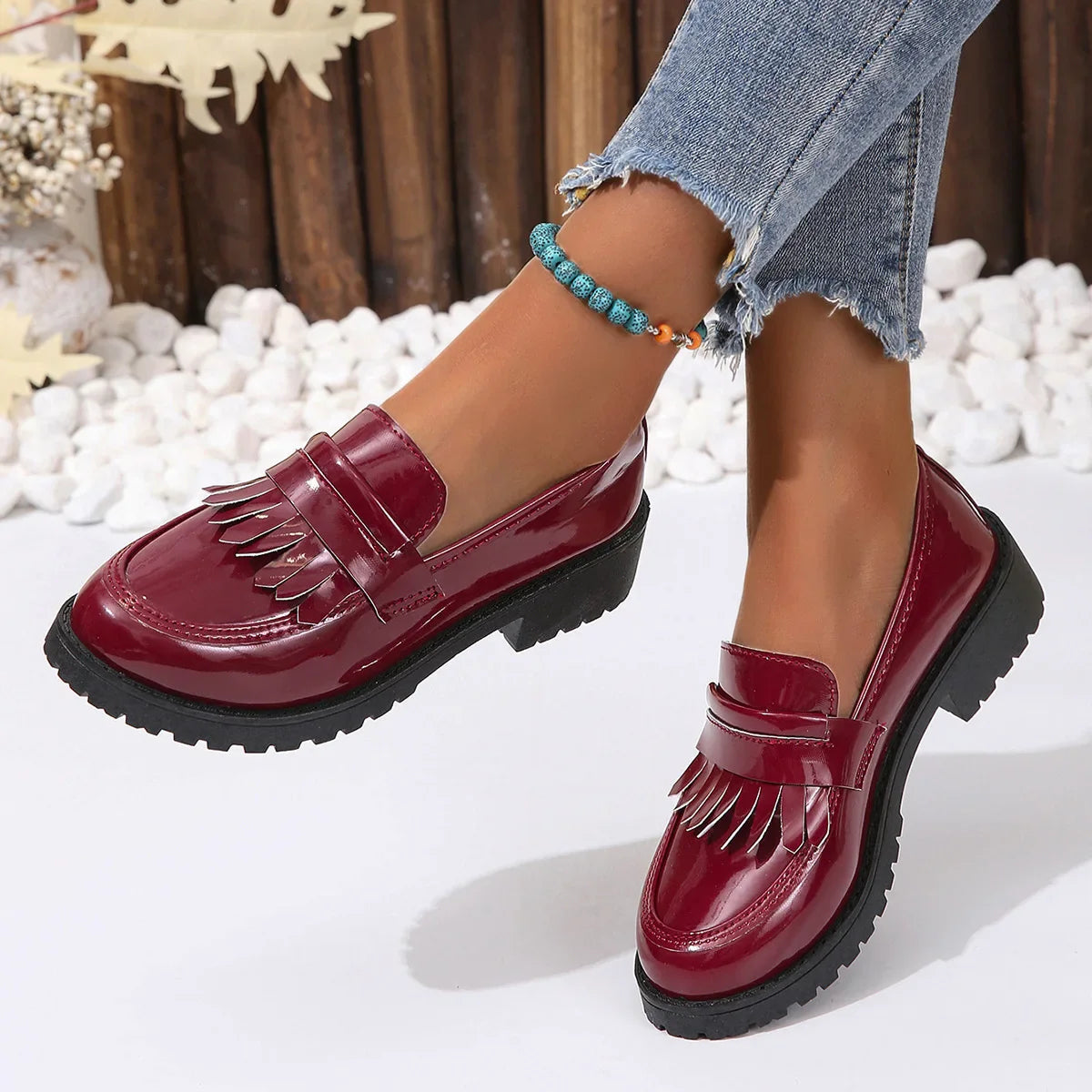 Fur Round Toe AllMatch Casual Cross Creepers Leather Derby Sneakers Loafers
