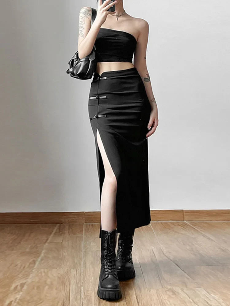 Sexy Split Black Casual AllMatch Hot Street Women's Skirt