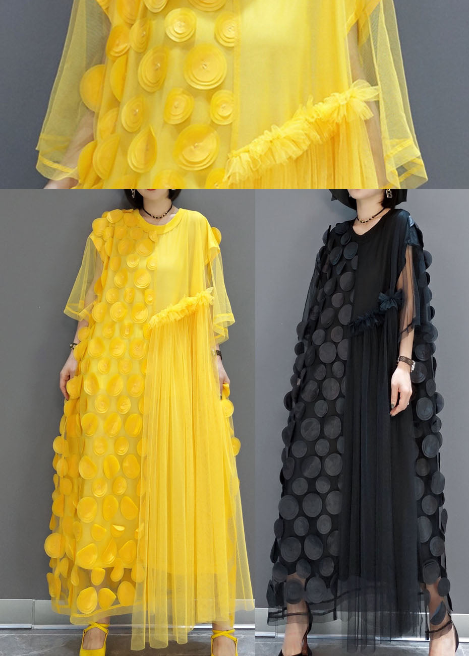Black Tulle Party Dresses O-Neck Asymmetrical Half Sleeve - Omychic