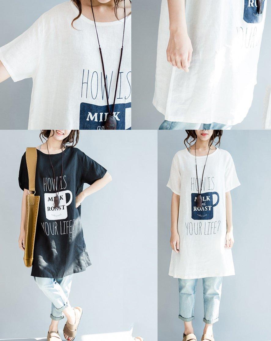 Black oversize print linen blouses linen dresses shirts